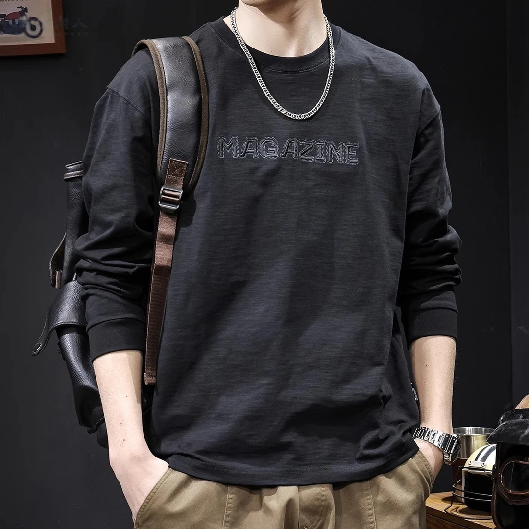 U&PURA春季长袖t恤男2025新款竹节棉潮流百搭内搭百搭舒适简约潮