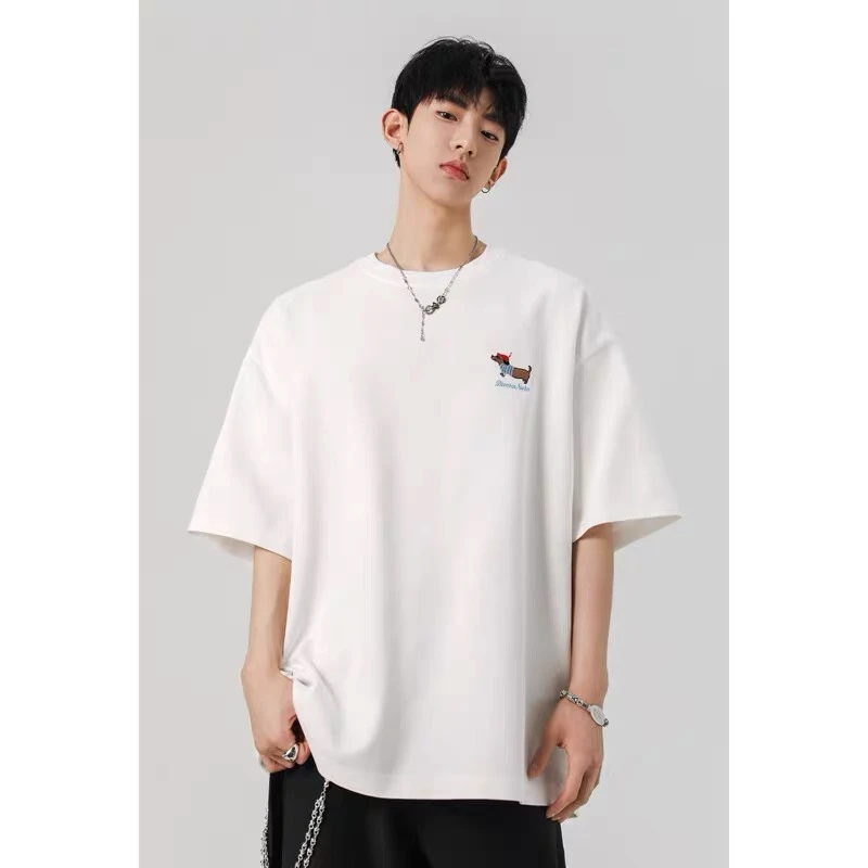 潮牌复古美式印花小狗短t男女同款宽松休闲