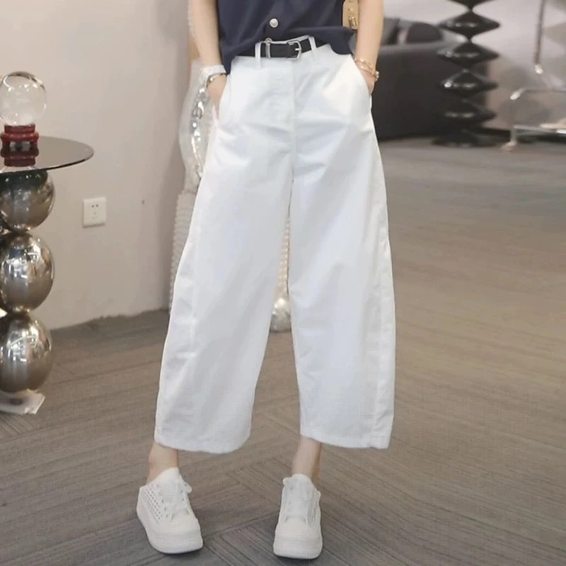 小个子工装裤女夏季薄款2025年新款花苞裤褶皱直筒裤九分休闲裤子