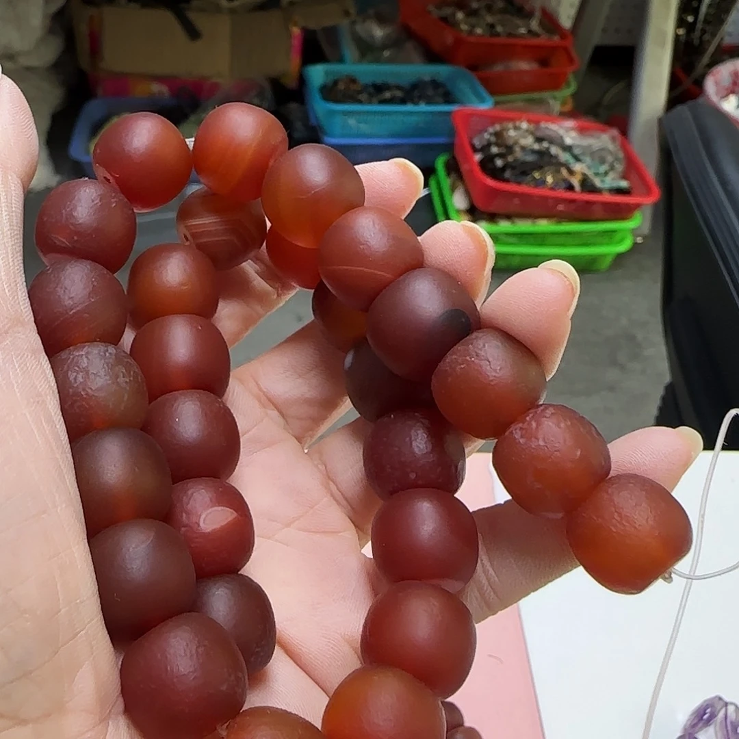 玛瑙/玉髓合金珠宝半成品哑光红玛瑙15mm老型一条