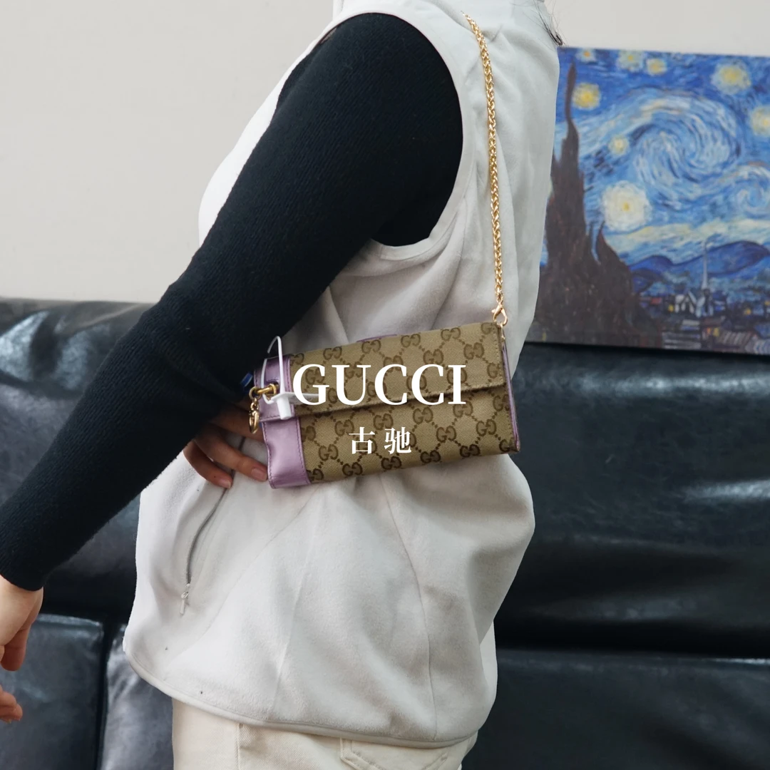 95新 GUCCI/古驰 老花链条钱包/SP12313038/3038