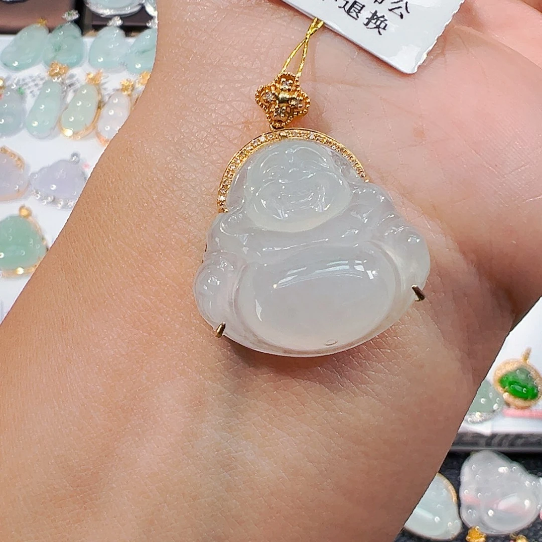 吊坠(不含链)18K金镶嵌翡翠佛公