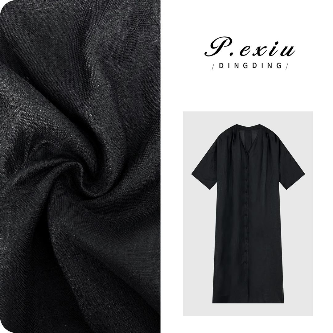 PanYiXiu/潘依绣【月夜微光】100%苎麻极简高级感V领连衣裙W-62929