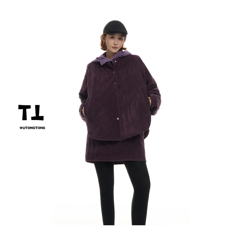 现货【日杂麻豆】秋冬季夹棉厚款棉衣两件套女韩版半身裙套装62755