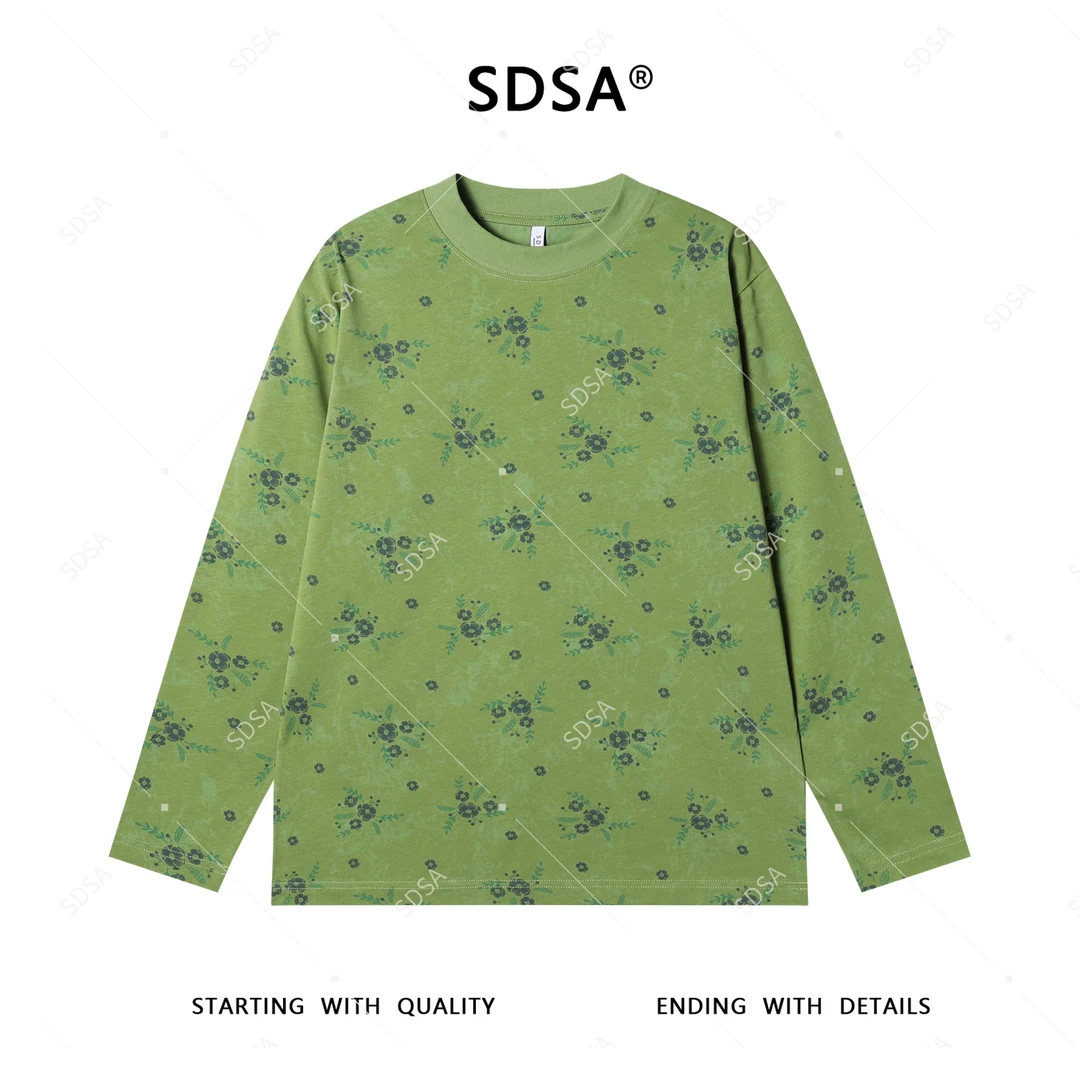 SDSA男士2025新款轻奢痞帅男装扎染撞色花卉印花圆领长袖T恤百搭