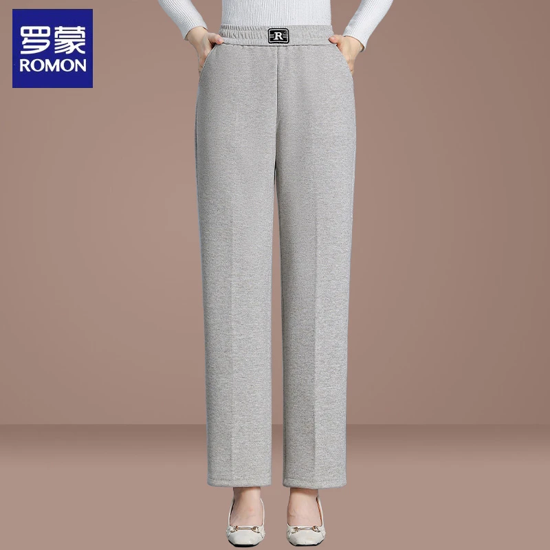 罗蒙妈妈秋装2025新款直筒裤高腰百搭休闲裤中老年春秋松紧腰女裤