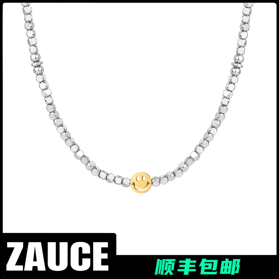 钛钢项链 多切面碎银笑脸项链 可水洗不褪色 原创潮流百搭情侣款