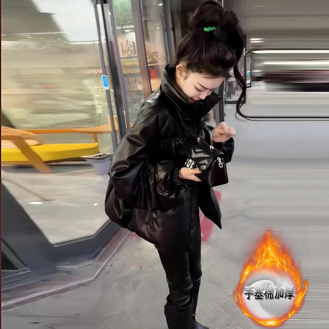 时尚宽松型百搭韩版显瘦皮棉服冬季ins立领加厚保暖御寒气质外套
