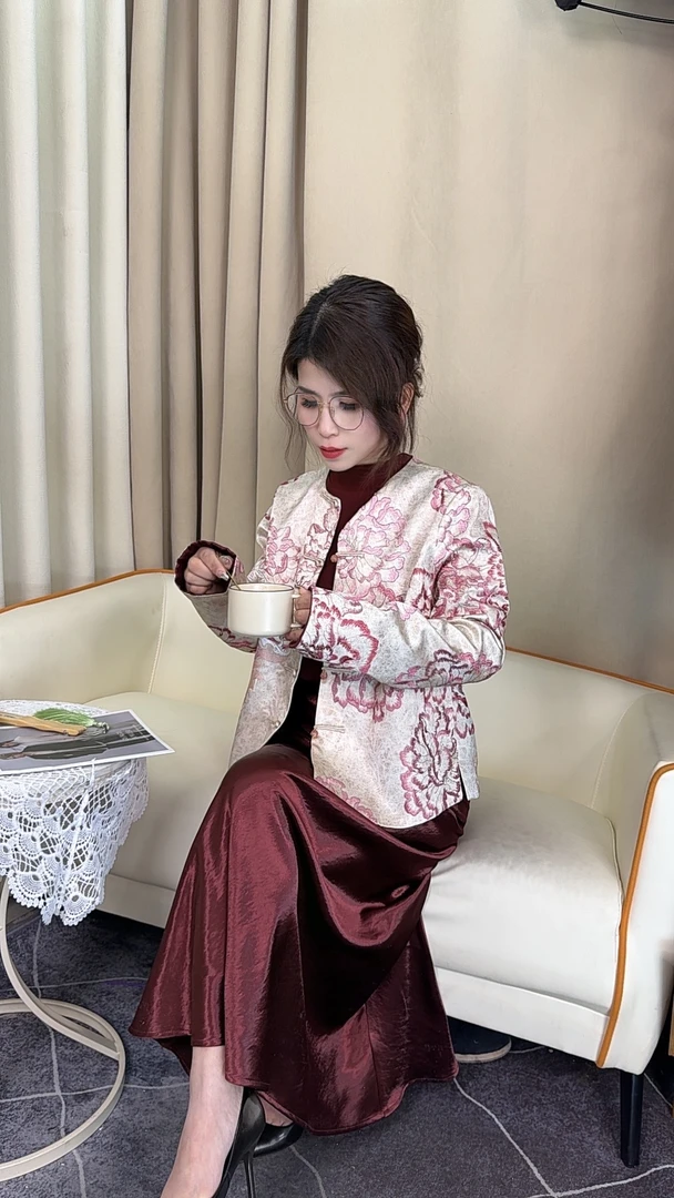 小个子（146--158）专属新中式100%醋酸面料缎面里衬苏绣工艺外套
