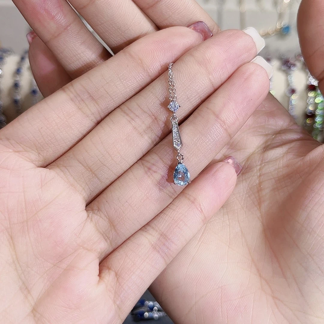 海蓝宝石项链银S925镶嵌