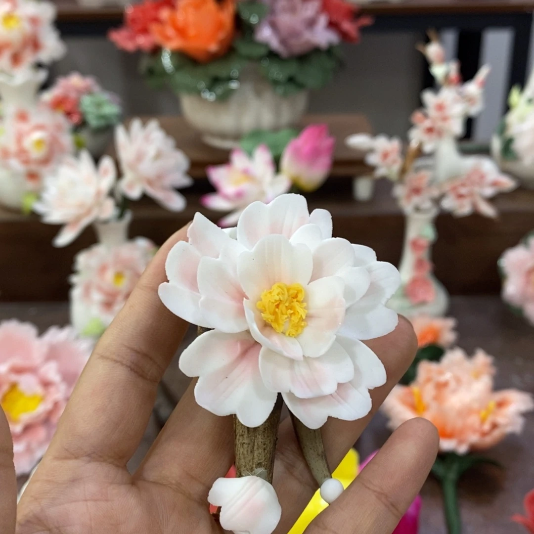 瓷片陶瓷手工花摆件