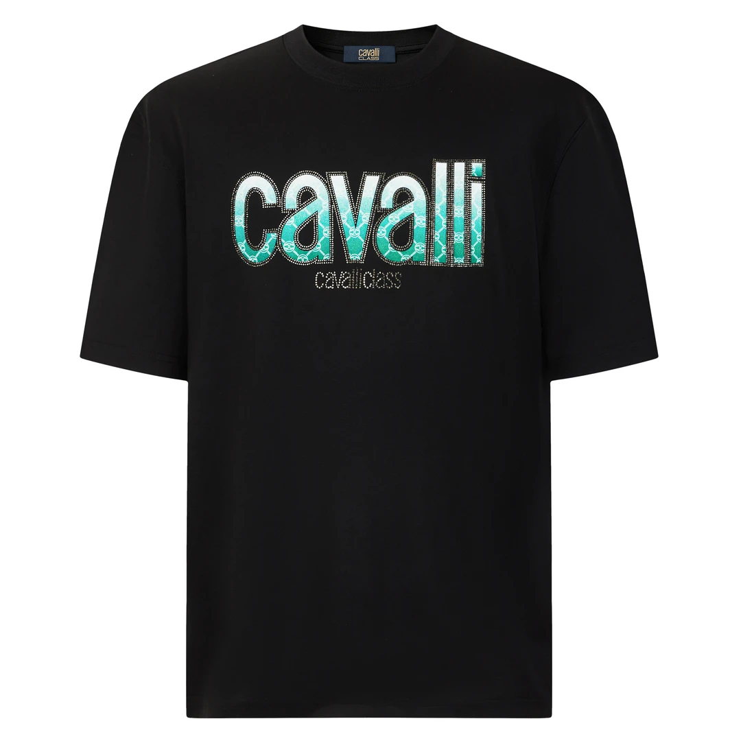 Cavalli Class25夏季男士烫钻老花Logo款圆领冰感短袖RWC600