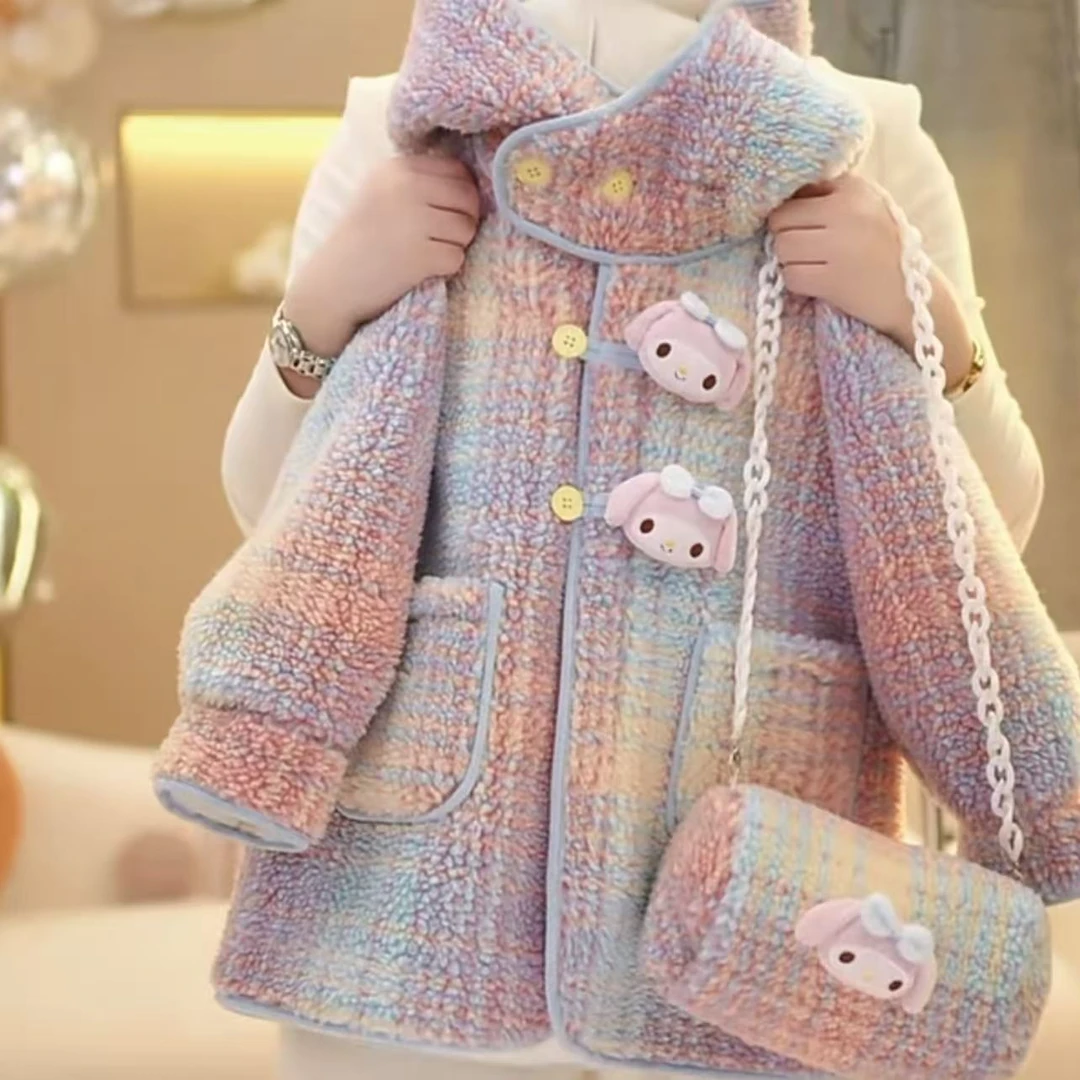 女童毛毛衣外套加绒加厚冬装2025新款儿童洋气女大童韩版毛呢年款