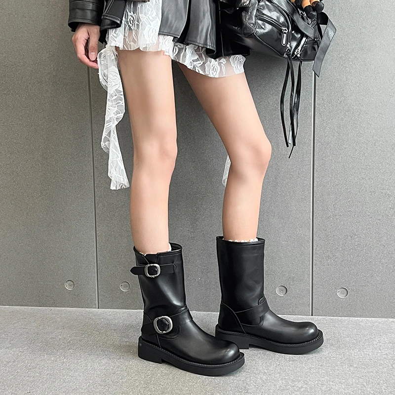 牛皮版~堆堆短靴废土沙丘超软糯厚底2025年秋冬机车短靴女马丁靴