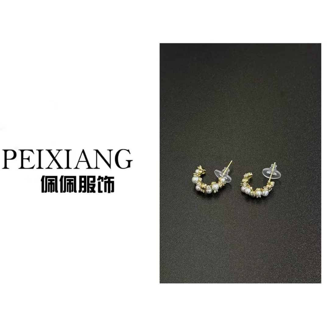 合金仿珍珠耳饰 佩佩PB 【半圈米珠耳钉】耳环 B5469 6046237百搭