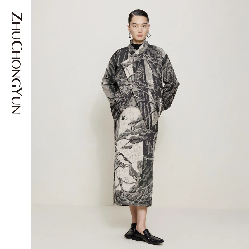ZHUCHONGYUN新款Y字领微斜门襟设计东方韵味短外套C1CX33538