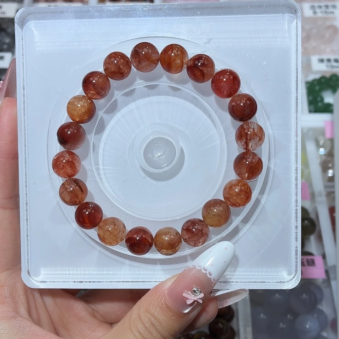 手链水晶银S925镶嵌橙红胶花10m