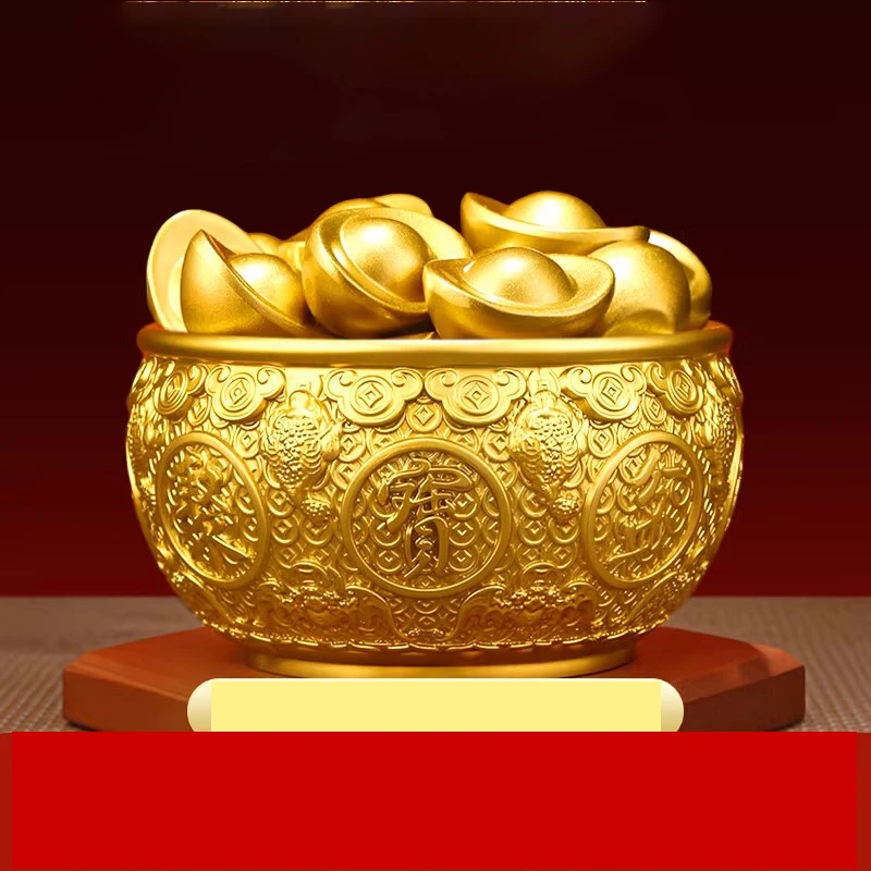 黄铜聚宝盆摆件加厚八方来财店铺办公室客厅招财金蟾铜缸开业礼品