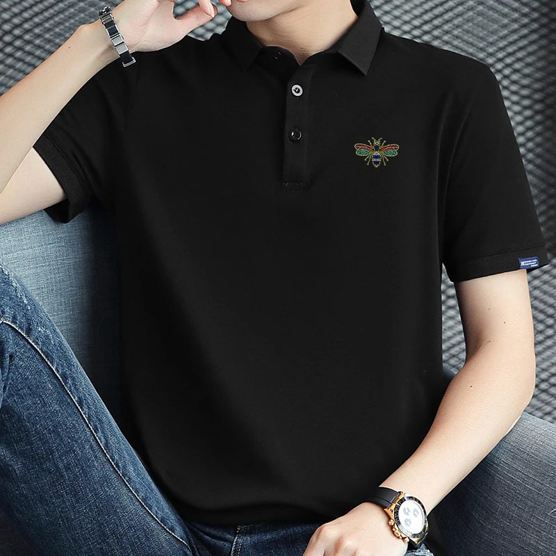 曼库帕娅短袖t恤男装商务有领翻领保罗polo衫潮牌印花带领半袖夏
