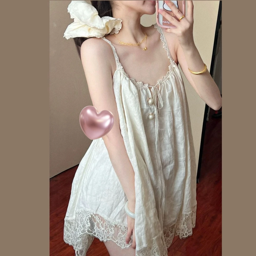 法式睡衣女蕾丝花边拼接吊带睡裙夏季新款家居服Q241