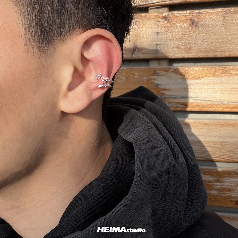 925银耳饰 原创玫瑰与蛇系列耳骨夹男女纯银无耳洞耳夹小众高级感