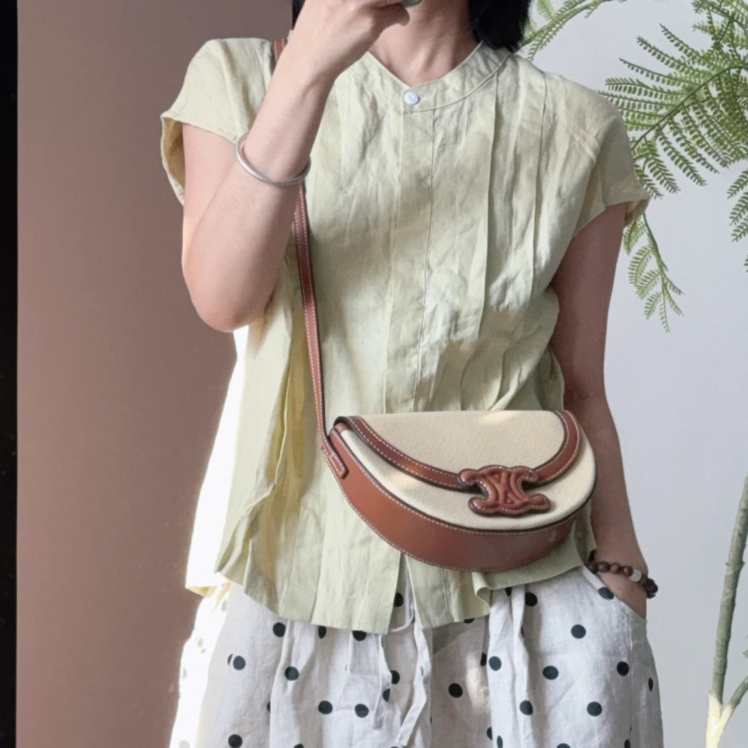 【梵栖】风情褶皱小圆领扣设计简洁小衫100%汉麻
