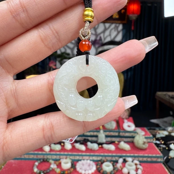 和田玉挂件平安扣双貔护主情侣款亲子款（宽31mm）