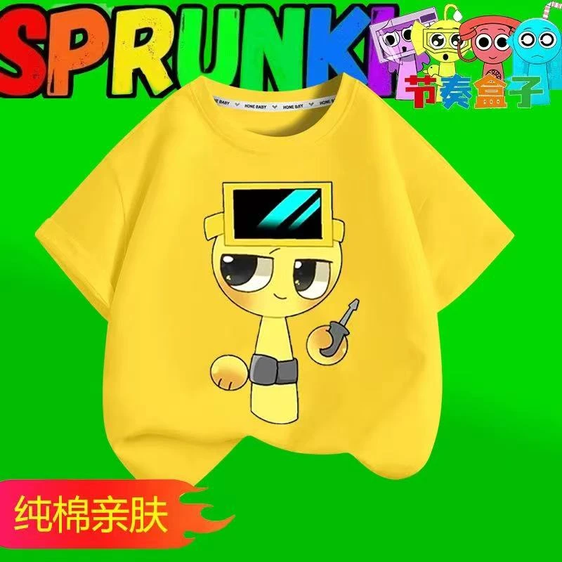 Sprunki音乐节奏盒子衣服新款儿童纯棉透气T恤短袖夏季上衣潮