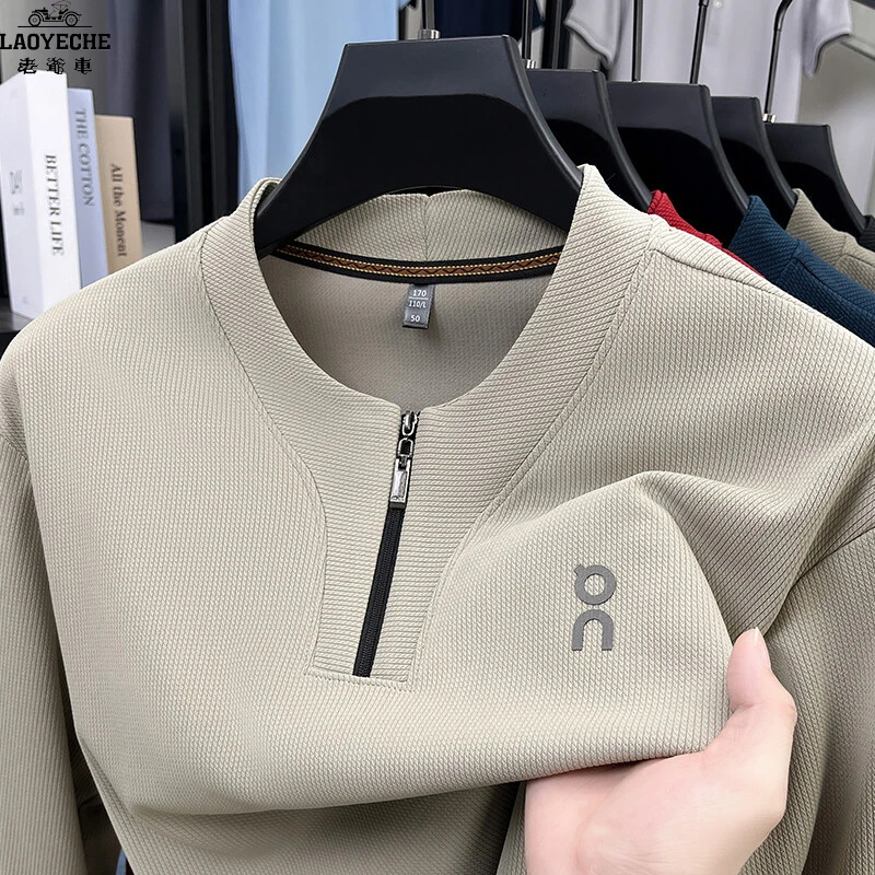 老爷车2025春季新款男士小v领休闲时尚纯色百搭拉链圆领长袖卫衣