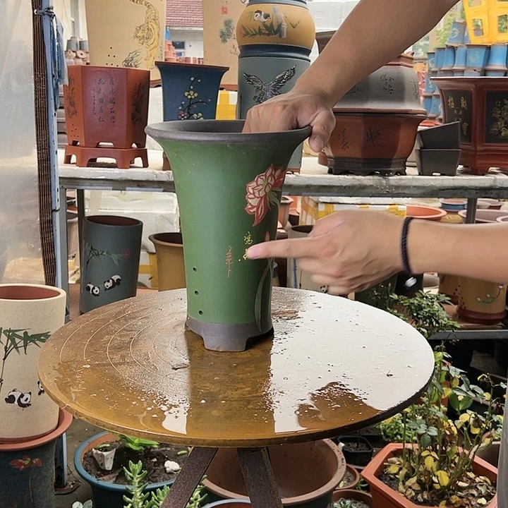 宜兴紫砂一念花开绿色小号