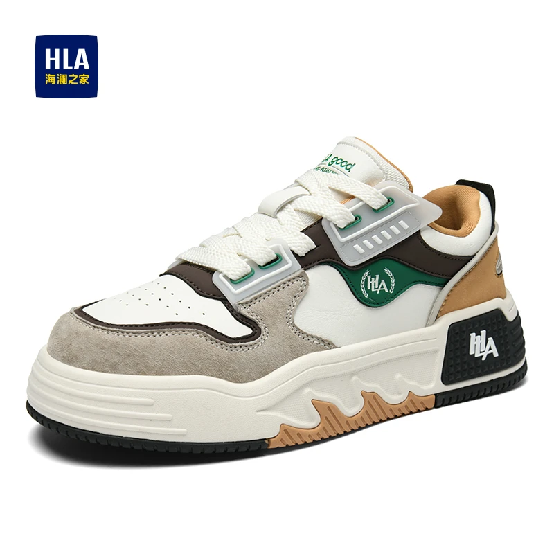 HLA/海澜之家男鞋新款季潮流拼接厚底板鞋耐磨百搭男士休闲鞋