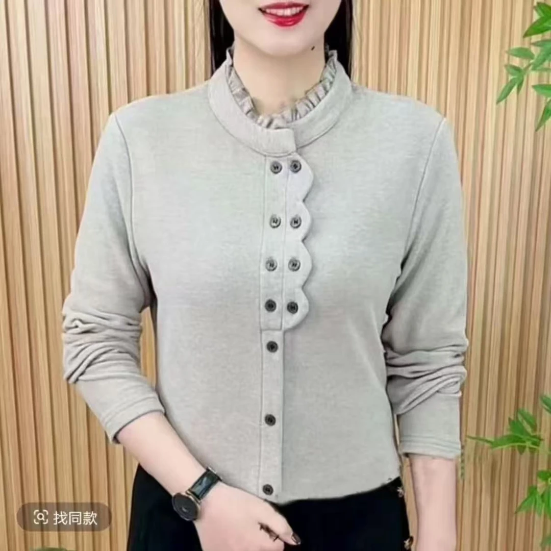 时尚双面绒纯色洋气显瘦打底衫显瘦遮肉木耳边上衣