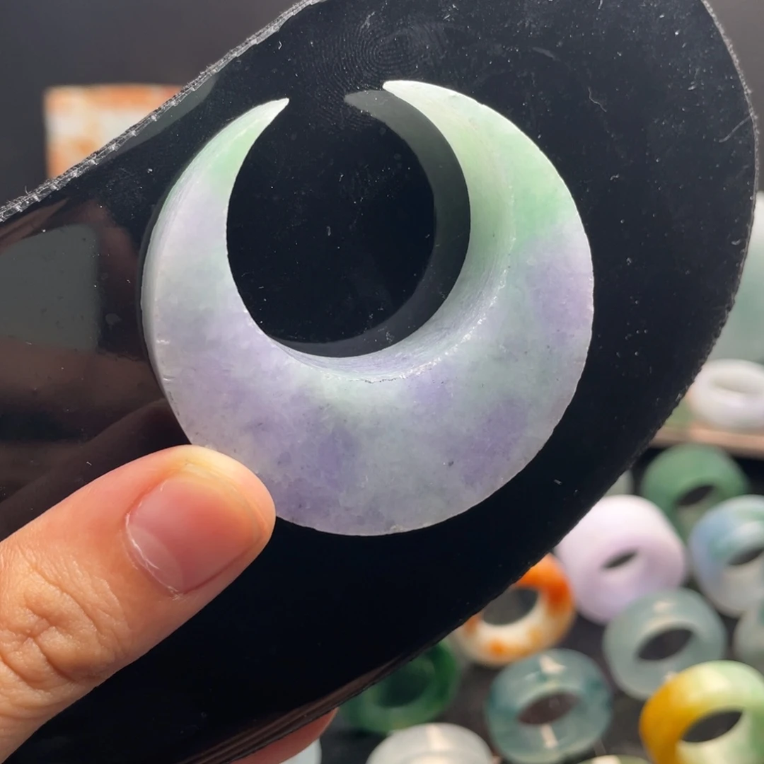 定制翡翠未镶嵌  春彩大月亮整块