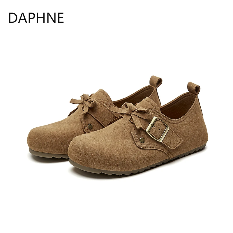达芙妮2025新款秋季蝴蝶结复古勃肯鞋女英伦风百搭全包平底单鞋