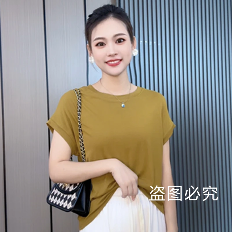 【茶芙巷】夏季清爽小飞袖气质圆领t恤女纯色简约宽松短袖上衣【YJL】