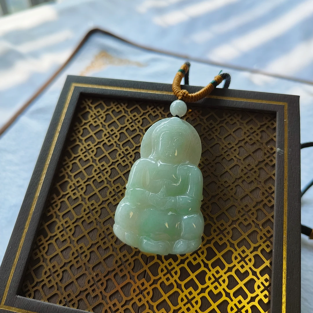翡翠A货吊坠玉观音大号绿色观音挂件精雕玉观音小众
