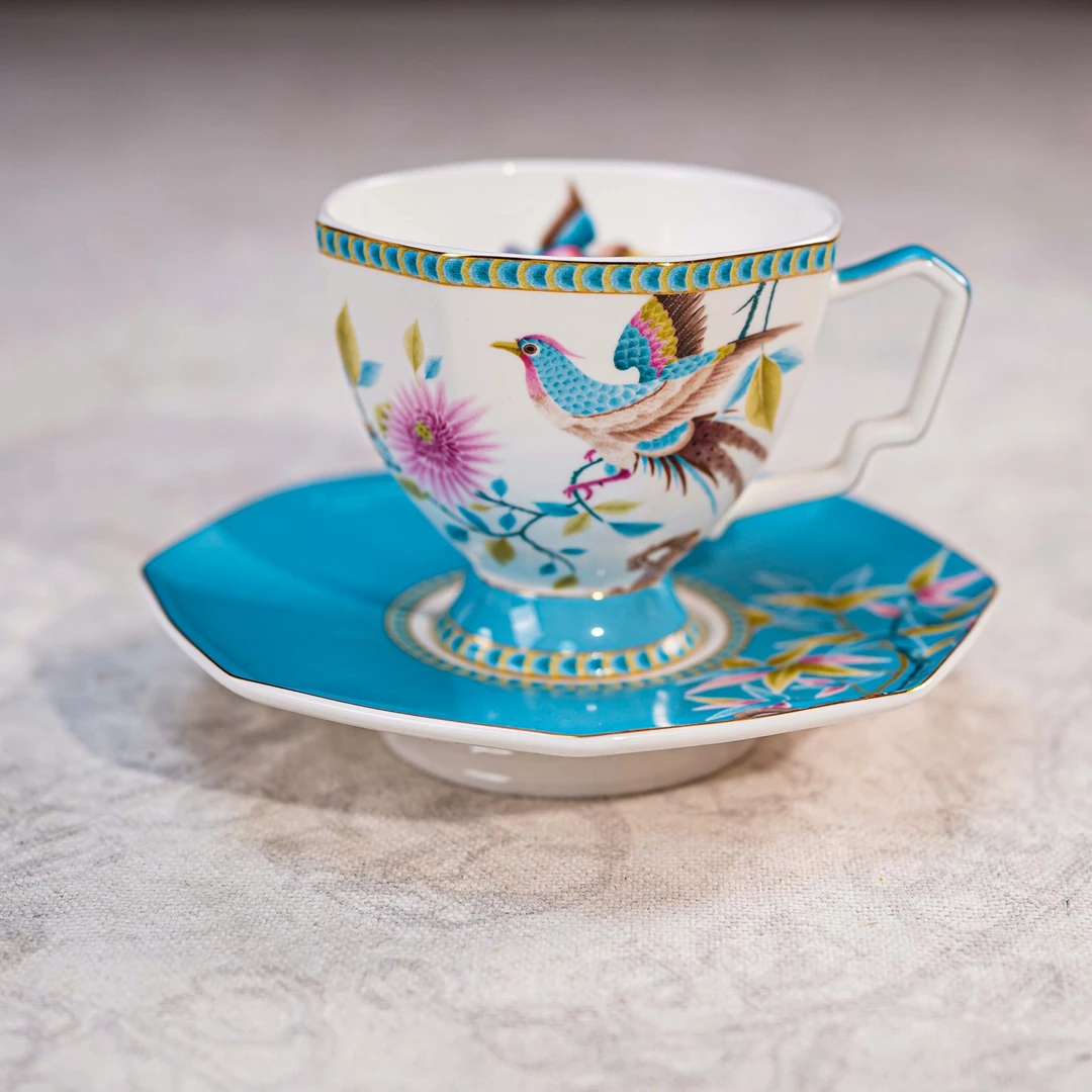 YIAISI锦绣鸾歌系列全浮雕刺绣宫廷八角咖啡杯碟轻奢优雅实用