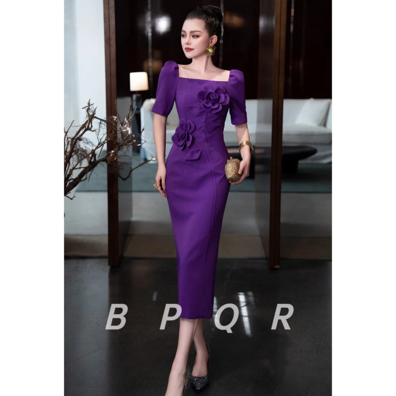 BPQR法式优雅洋装高级感名媛气质立体花朵显瘦修身开叉包臀裙