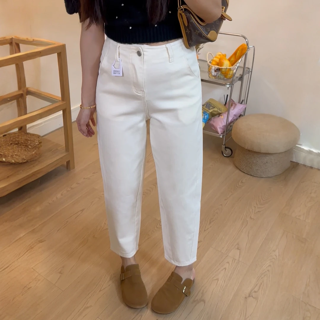 直筒哈伦牛仔裤女秋季新款大码梨形身材宽松显瘦九分镰刀奶奶裤子