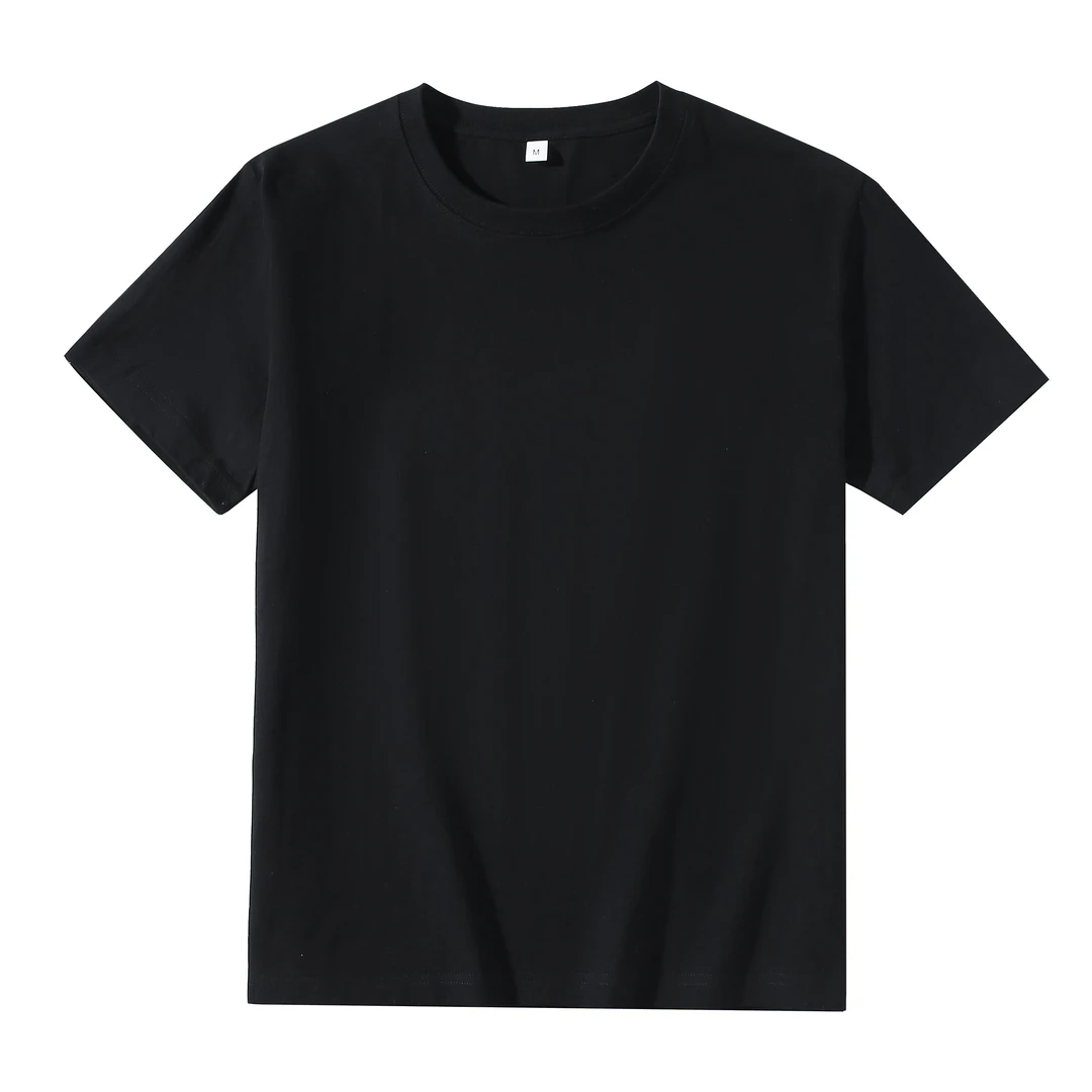 【024】纯色标准版亮面青年圆领短袖T恤情侣上衣黑色百搭