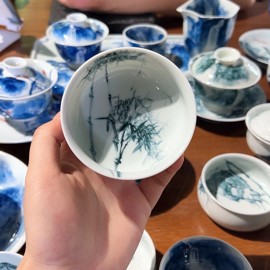 C***刘青花手绘竹子主人杯