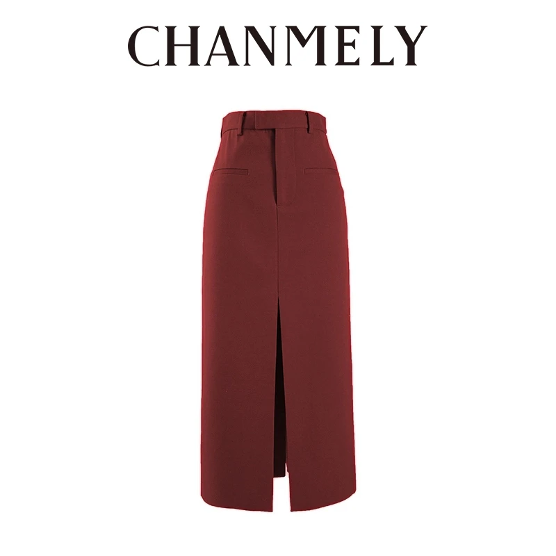 【CHANMITY】24/FW‘’row‘’进口斜纹羊毛前后开叉显瘦半裙022627