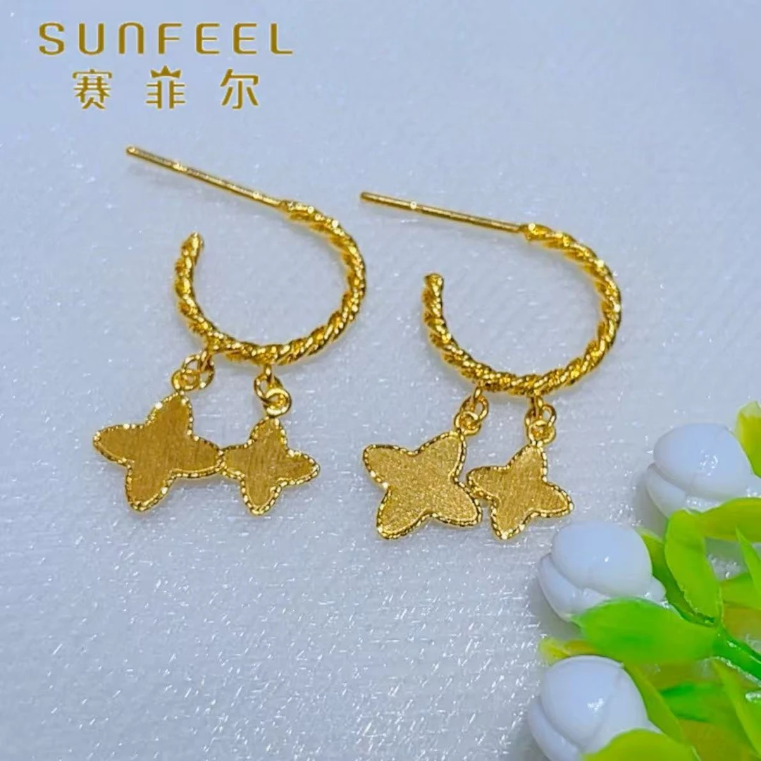 SUNFEEL/赛菲尔黄金足金麻花半环吊饰直针黄金耳饰精美气质5G精工