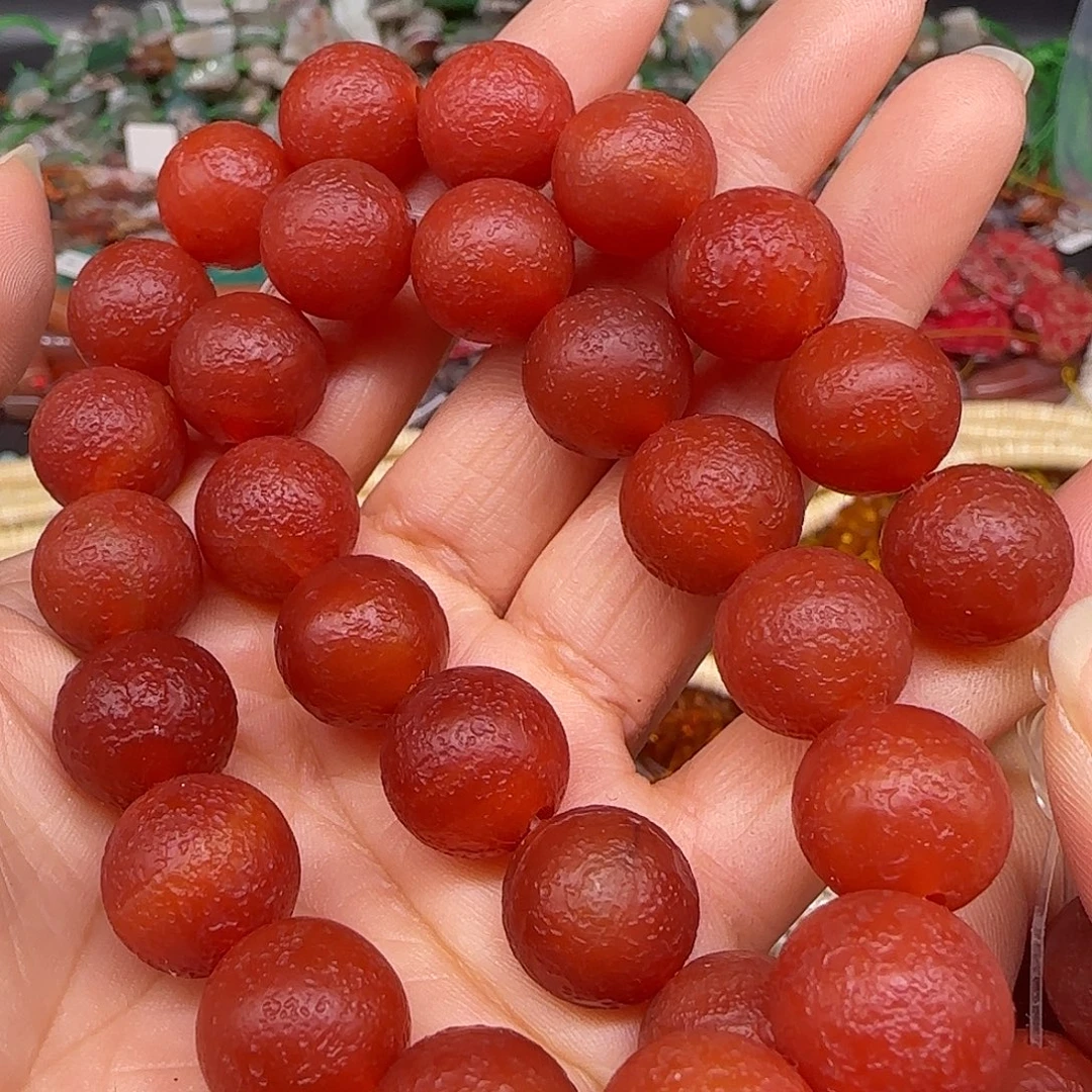 玛瑙/玉髓合金珠宝半成品橘皮红玛瑙13mm一条