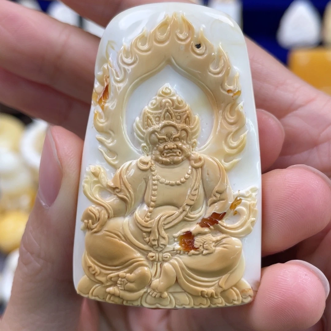 蜜蜡裸石未镶嵌琥珀蜜蜡黄财神