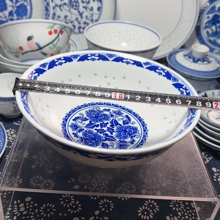 青花玲珑7寸牡丹面碗