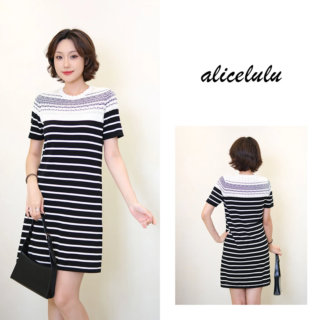 [alicelulu]撞色条纹针织连衣裙气质优雅收腰显瘦减龄S2143048E