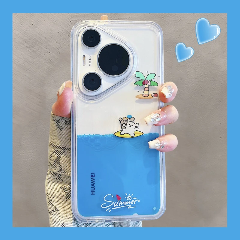 适用华为pura70pro+手机壳夏日趣味冲浪小狗p60液体流沙mate70/60