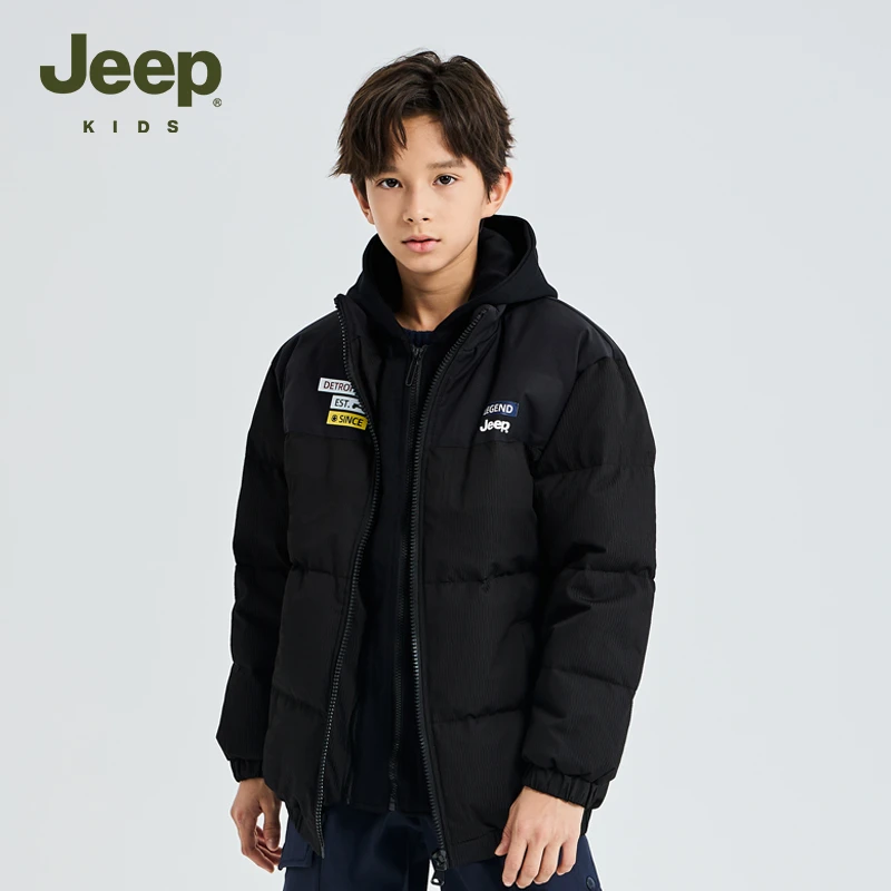 Jeep吉普童装儿童轻薄棉服外套2024冬男童可拆卸连帽保暖假两件