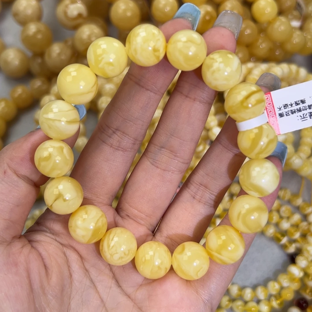 琥珀未镶嵌手链22.8白蜡妖花